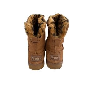 Skechers Adorbs Polar Boots Women 9 Brown Excellent Suede Leopard Faux Fur 48627